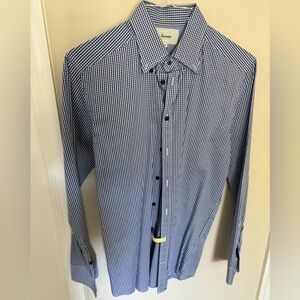 Blue and white plaid men’s dress shirt